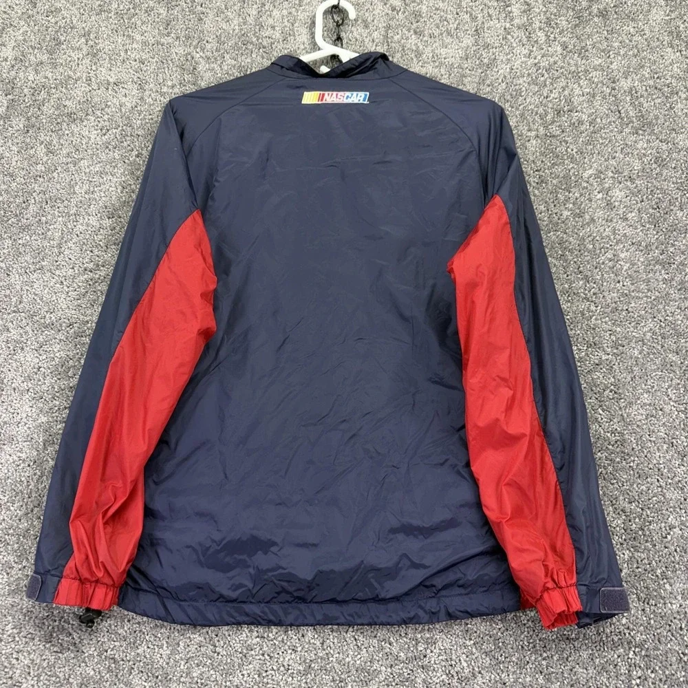 NASCAR Jacket Mens XL Blue Red Auto Racing Chase Authentics Hooded Windbreaker